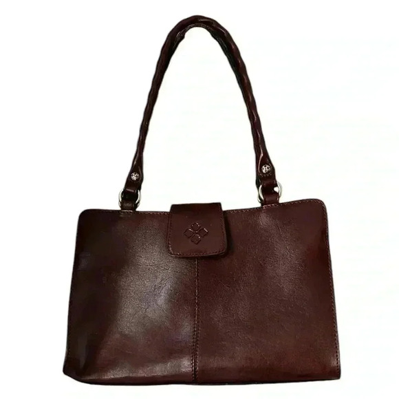 Patricia Nash Maroon Snap Button Leather Braided Strap Handbag Satchel - Picture 1 of 10